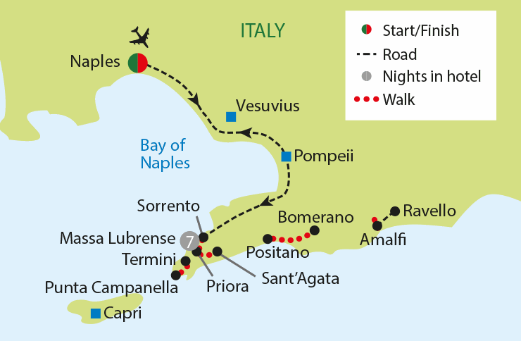 WALKING THE AMALFI COAST tour map