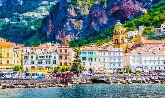 Long view of Amalifi Cathedral on the coast