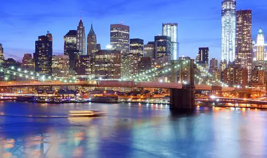 Brooklyn Bridge at night, New York, USA