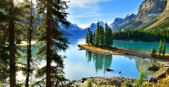 Sun shining over Jasper National Park Of Canada