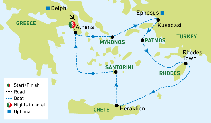 Athens Greek Island holiday Map