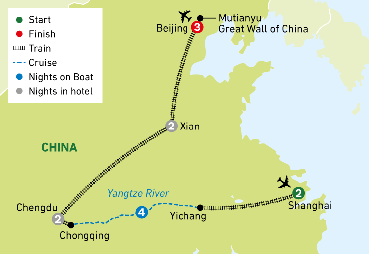 China & Yangtze Cruise guided holidays Map